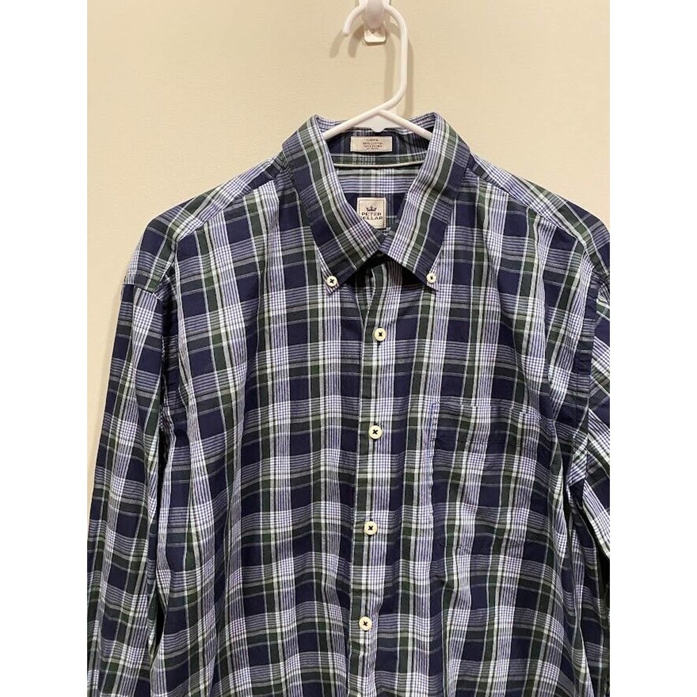 Peter Millar Men's Long Sleeved Blue Green Plaid Button Down Preppy L Large